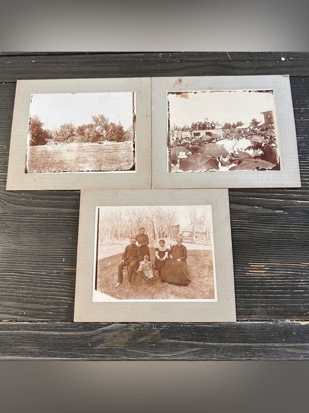 3 Antique Original Early 1900s Photos on Kodak Cardboard Family House Crowd